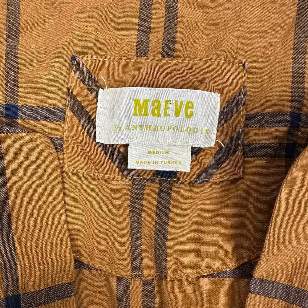 Maeve by Anthropologie Sumerset Camel Plaid Tiered Maxi Dress M Prairie Fall - Picture 4 of 16